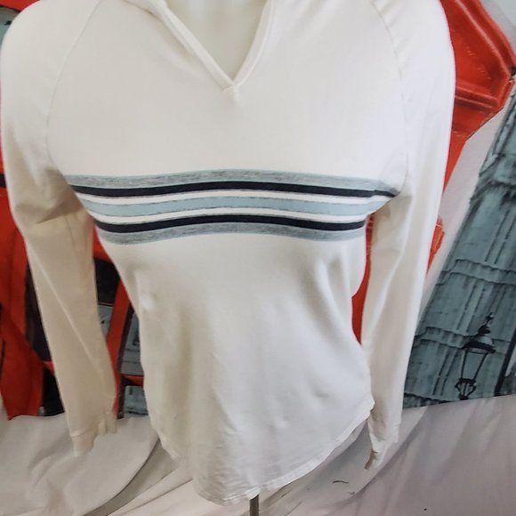 Gap stretch cotton blend Hooded top Size Small white with stirpes - Picture 7 of 7